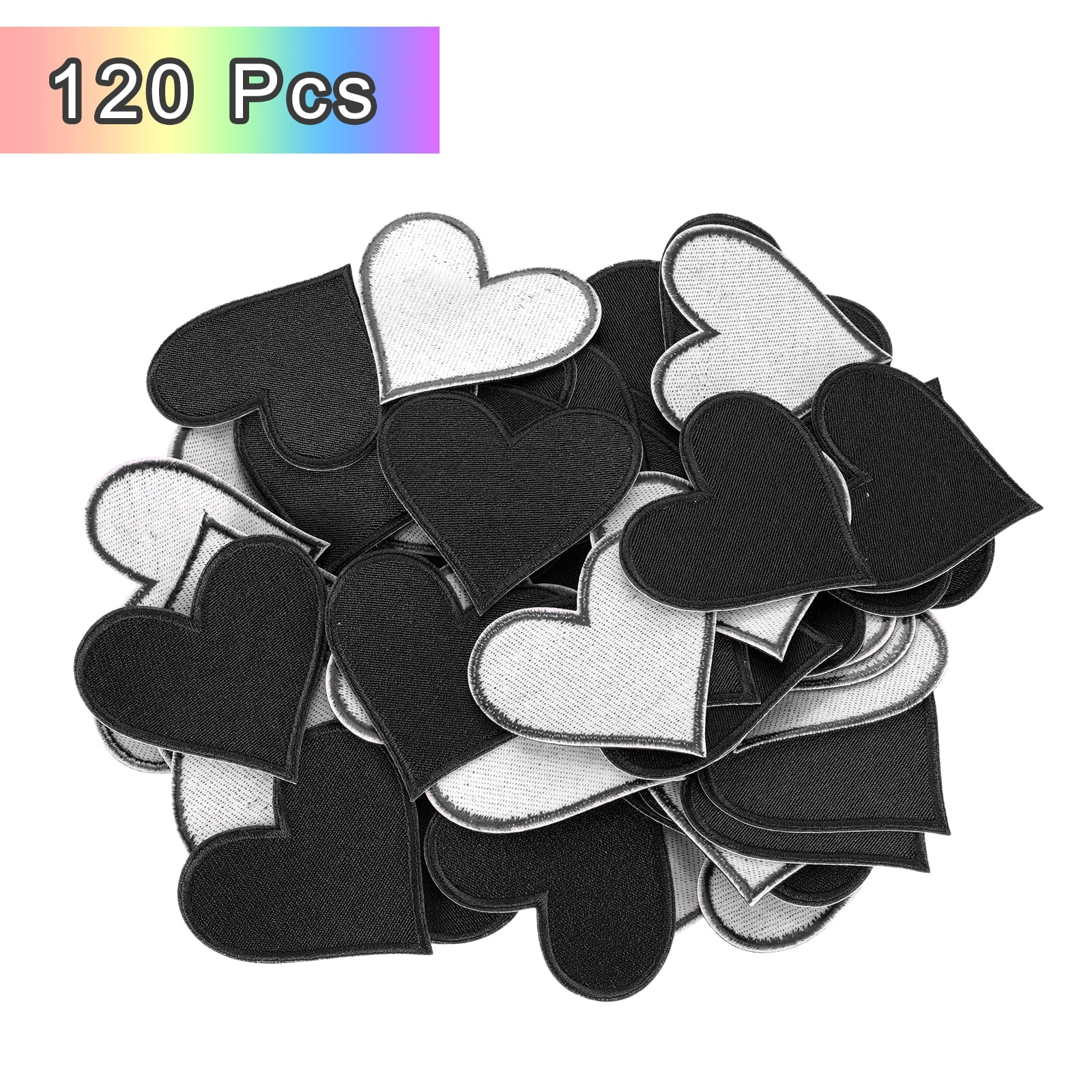 Heart Shaped Iron on Patches 6.8x7cm Embroidered Sew Patches Appliques for Clothing Repair Backpack Shoes Decoration Black 120Pcs
