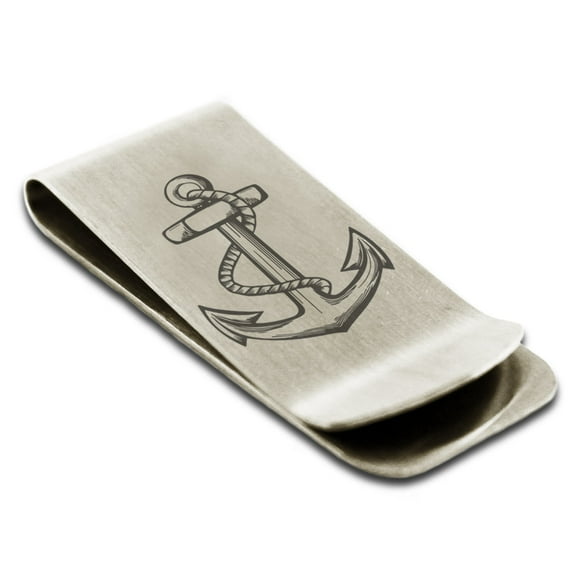 Tioneer Stainless Steel Mariner Nautical Anchor Engraved Money Clip Holder