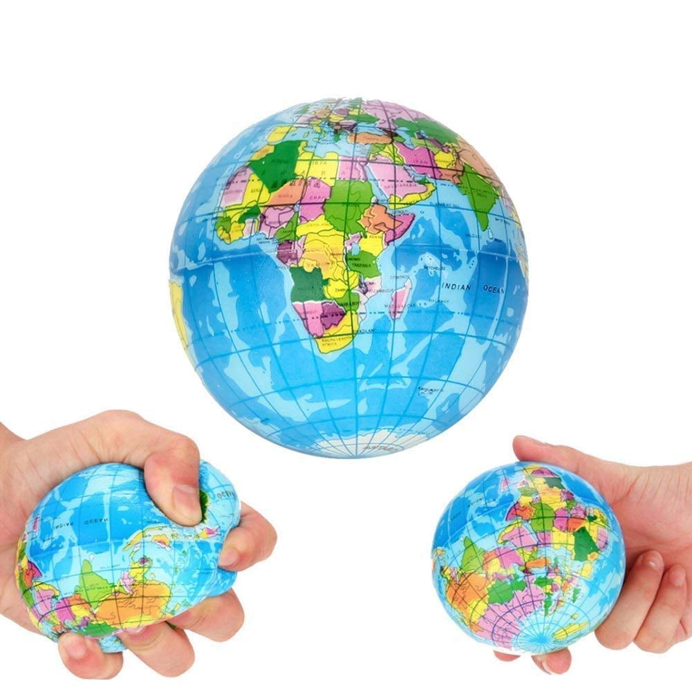 20 NEW WORLD GLOBE STRESS RELIEF BALLS 3" FOAM HAND THERAPY SQUEEZE TOY BALL 