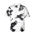 thumbnail image 3 of Daiia Monochrome Flying Ravens Hawaiian Shirt for Men Gentle Cotton Regular Short Sleeve Casual-Large, 3 of 9