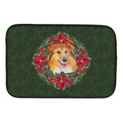 Carolines Treasures CK1586DDM Sheltie Poinsetta Wreath Dish Drying Mat, 14 x 21", multicolor