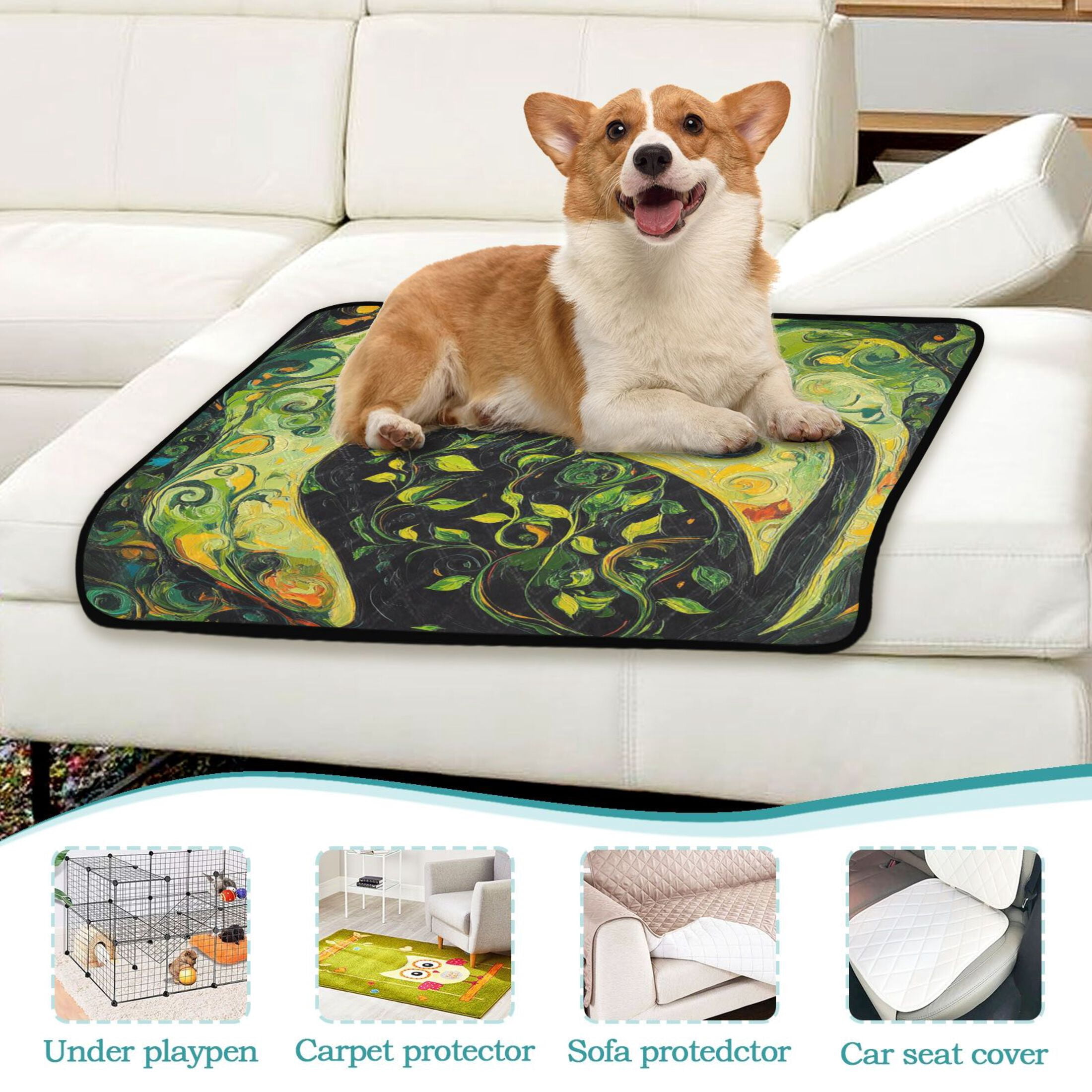 Qxltty Black Cat with Vines Cat litter Pads Pet Set of 3 Diaper Mats Center Anti-leakage Layer Absorbent Soft and Comfortable