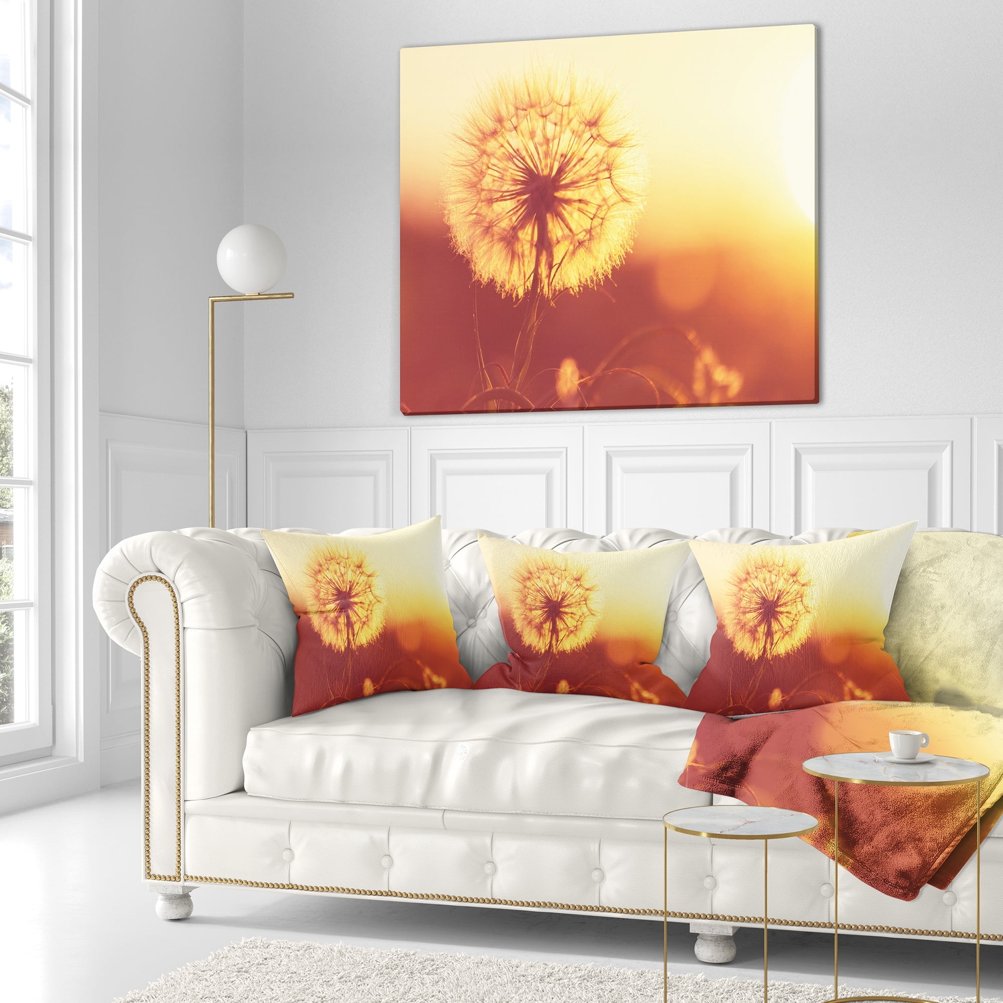 Designart Blossom Dandelion Flower on Brown - Flower Throw Pillow - 16x16