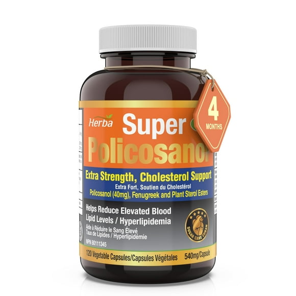 Herba Policosanol 40mg with Fenugreek and Plant Sterol Esters - 120 Vegetable Capsules | Extra Strength | Policosanol Supplement from Cuban Sugar Cane | Support Healthy Cholesterol Levels