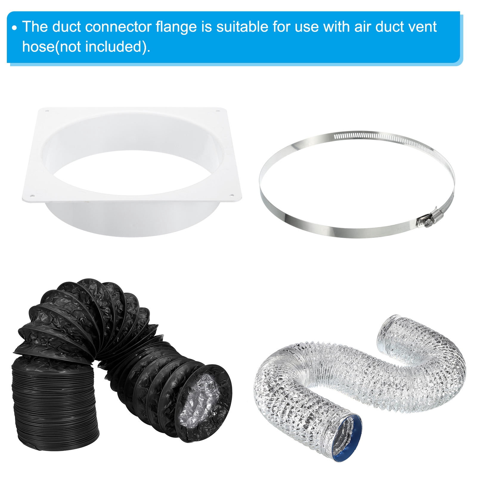Uxcell 8" Duct Connector Flange 2 Pcs Dryer Vent Wall Plate Square to Round with Clamp for Air Cooling Ventilation White