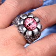 thumbnail image 4 of PAMTIER Men's Stainless Steel Vintage Gothic Punk Ghost Skull Head Evil Eye Biker Ring with Pink Gemstone Demon Hell Skeleton Silver Size 7, 4 of 5