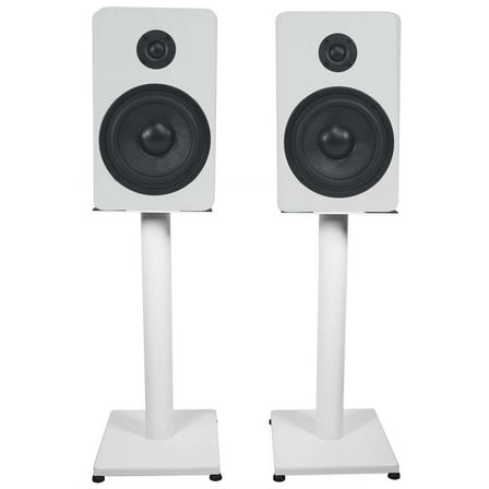 Pair Rockville RockShelf 54W White 5.25" Home Bookshelf Speakers w/21" Stands
