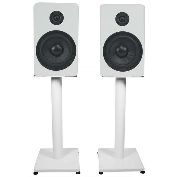 Pair Rockville RockShelf 54W White 5.25" Home Bookshelf Speakers w/21" Stands