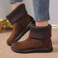 thumbnail image 3 of Wedge Snow Boots for Women 2025 Winter Fashion Casual Suede Knit Patchwork Wide Width Walking Wide Mid Calf Ankle Booties, 3 of 7