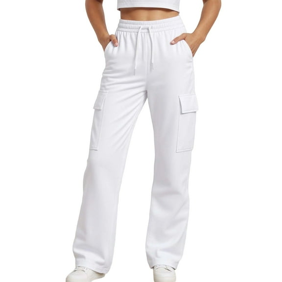 AWZXDE Girls Pants for 3-14 Years Big Kids, Elastic Waist with Drawstring Cargo Sweatpants Casual Long Trousers for Daily Wear White,10-11 Years