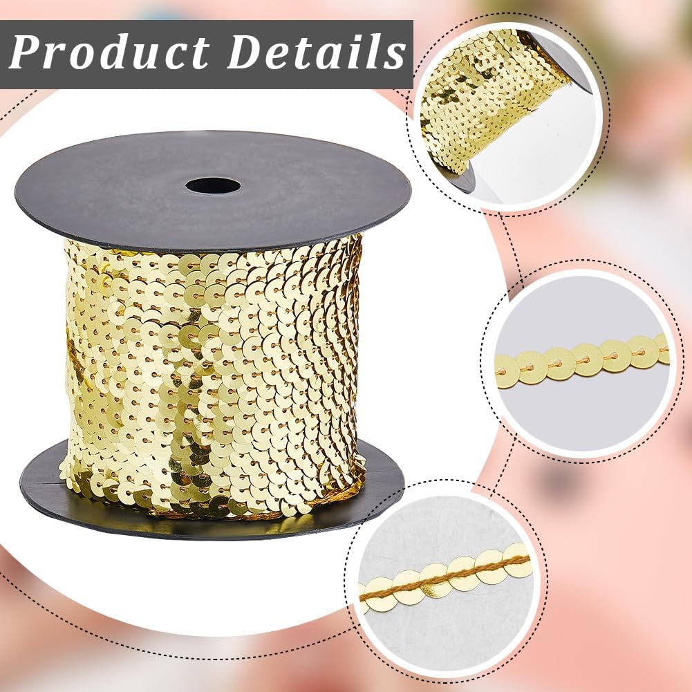 2 Rolls 100 Yards 6MM Gold and Silver Glitter Sequin Ribbon Roll Bulk Set Single Row Flat Round Beaded Paillettes Strips Sparkly Spangle Trim for Sewing Costume Headband DIY Craft Supply