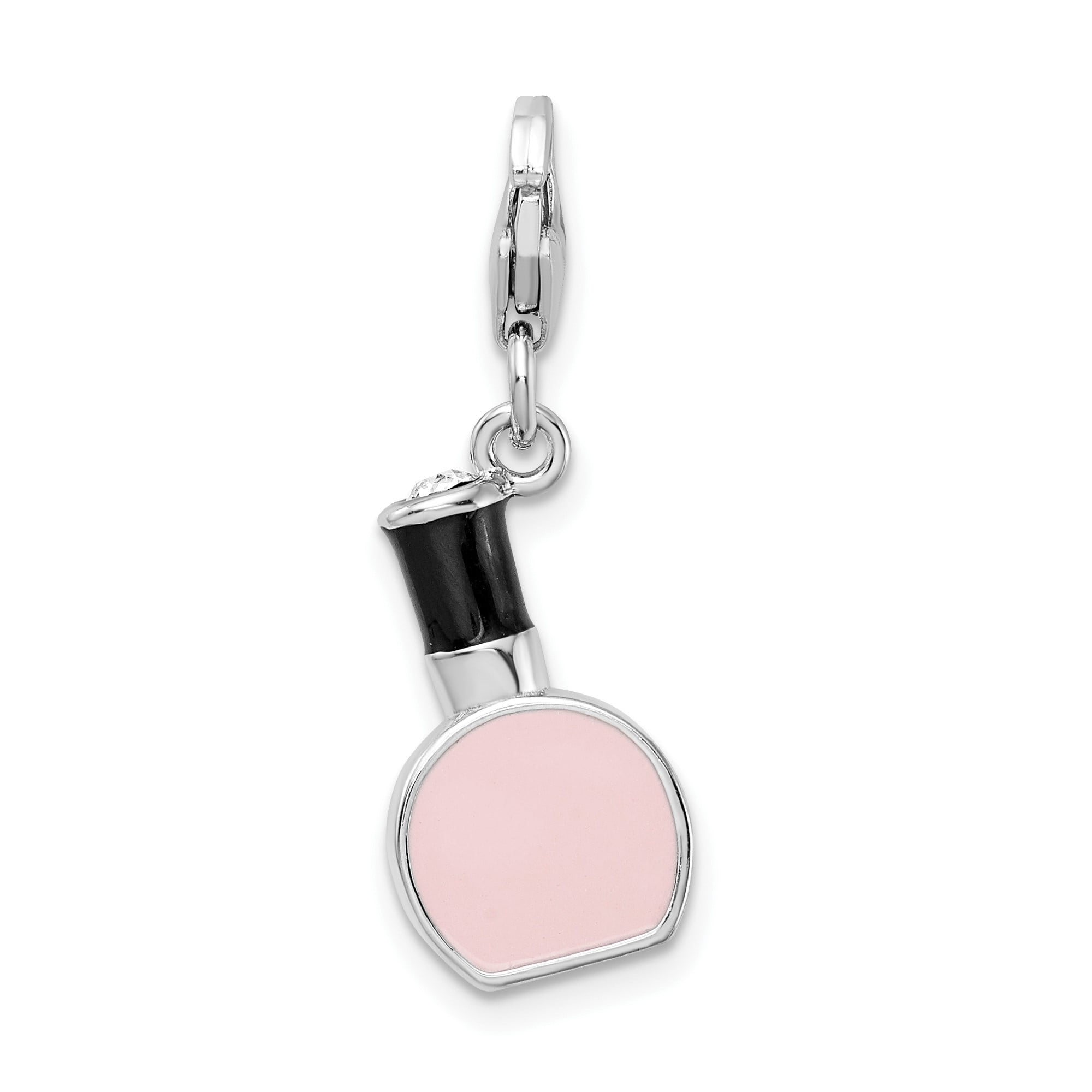 Sterling Silver Nail Enamel Bottle Charm for Women with Pink and Black Enamel, Fashion Makeup Dangle Pendant for Bracelets, Symbol of Beauty and Self-Expression