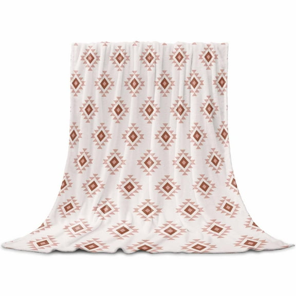 White Boho Geometric Flannel Blanket for Bed, Modern Simple Aztec Ethnic Pattern Soft Cozy Warm Couch Throw Blanket, Lightweight Fluffy Plush Bedding Blankets for Sofa Decor All Season 40"x50"