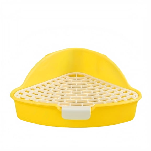 Corner Litter Box with High Sides and Sifting Grid, Large Plastic Tray, Yellow, for Rabbits and Guinea Pigs