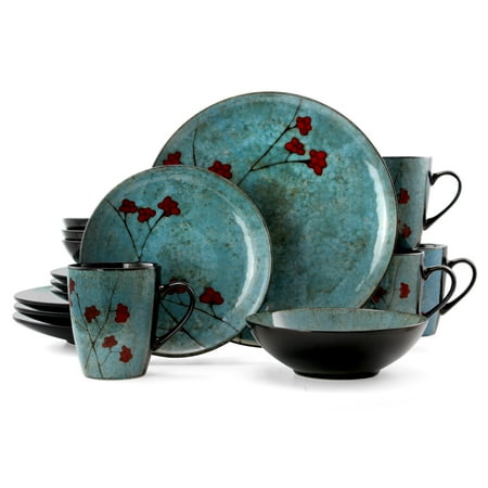 

Elama Floral Accents 16 Piece Dinnerware Set in Blue