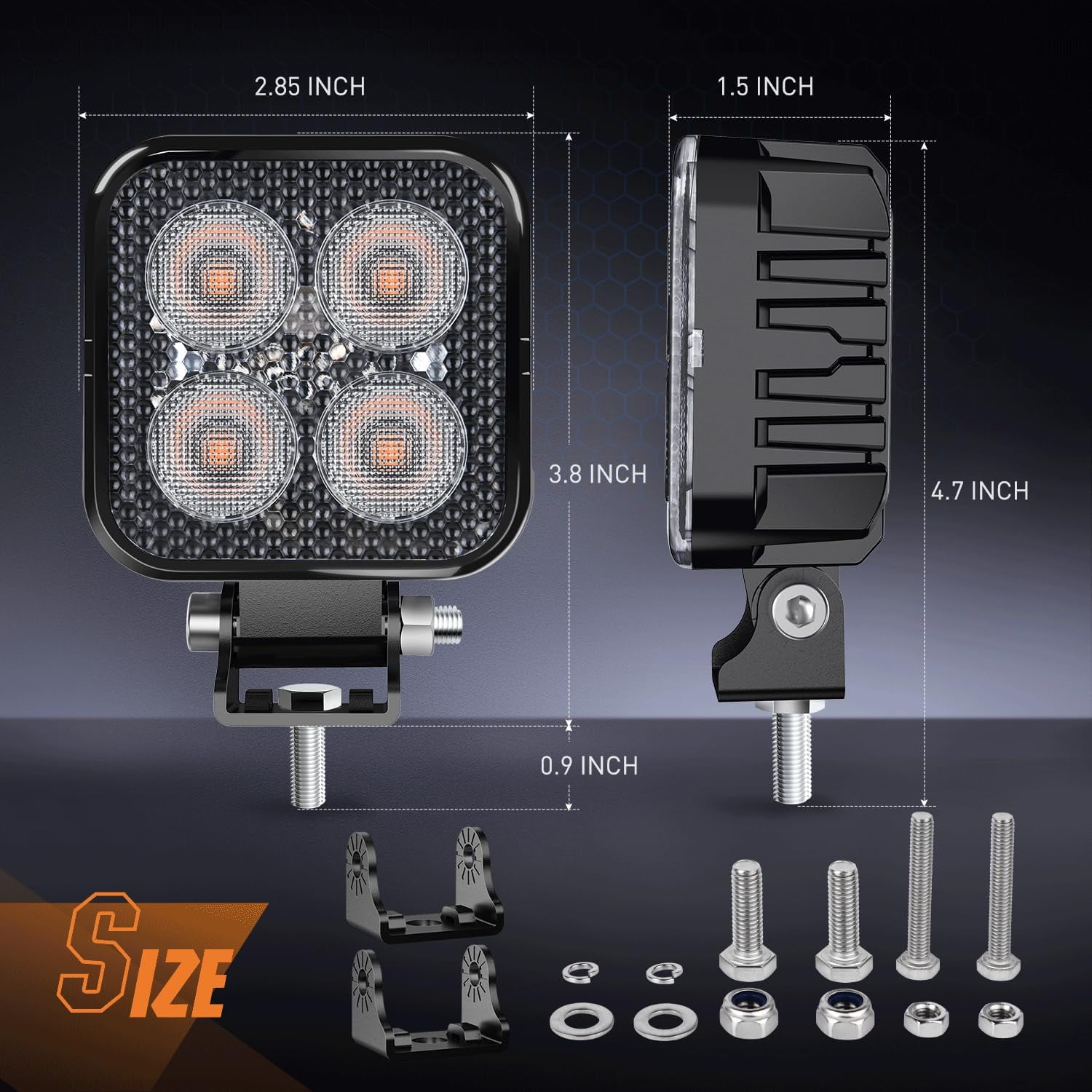 Nilight 2Pcs 3inch 15W Amber Led Pods Square Built-in EMC 90° Flood Beam Angle for Offroad Lights Side Rear Back-Up Light for Tractor Truck etc