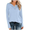thumbnail image 3 of Women's V Neck Long Sleeve Tops Casual Summer Loose T Shirts Button Tunic Blouse, 3 of 4