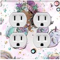 thumbnail image 1 of Metal Light Switch Wall Plate Outlet Cover (Mermaid Unicorn Pattern Glitter Print Pastel - Double Duplex), 1 of 2