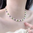 thumbnail image 3 of 14K Gold Bamboo Bead Necklace, Vintage Green Jade and Shell Bead Design Necklace, Timeless Jewelry for Women, 3 of 6