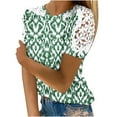 thumbnail image 2 of Giftesty Blouses for Women Dressy Casual Women's Printed Short Sleeved Round Neck Casual Pullover with Lace Top, 2 of 5
