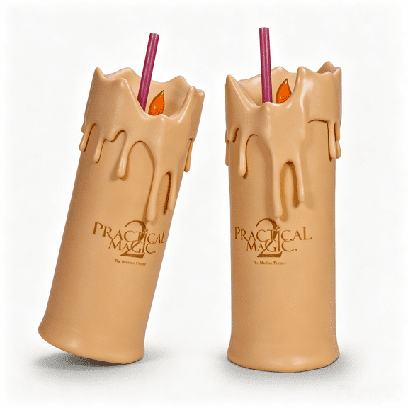 2Pack Practical Magic 2 Flicker Flame Candle Tumbler with Straw, Dripping Candle Style Novelty Drink Cup with Flame Detail, Beverage Tumbler for Halloween Gift