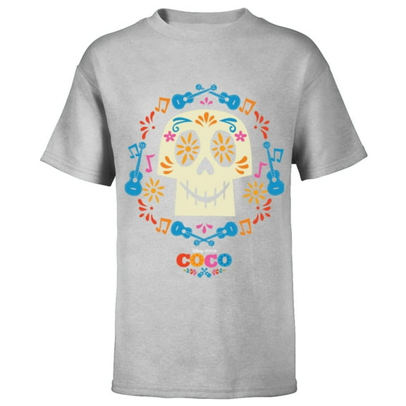 Disney and Pixar's Coco Papel Picado Sugar Skull T-Shirt - Short Sleeve T-Shirt for Kids - Customized-Athletic Heather