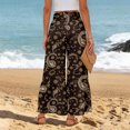 thumbnail image 5 of Womens Hawaiian Print Palazzo Lounge Pants Elastic High Waist Ties Ruffle Hem Wide Leg Vacation Pants Coffee XL, 5 of 5