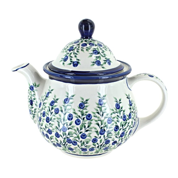 Blue Rose Polish Pottery Porcelain Vine Large Teapot