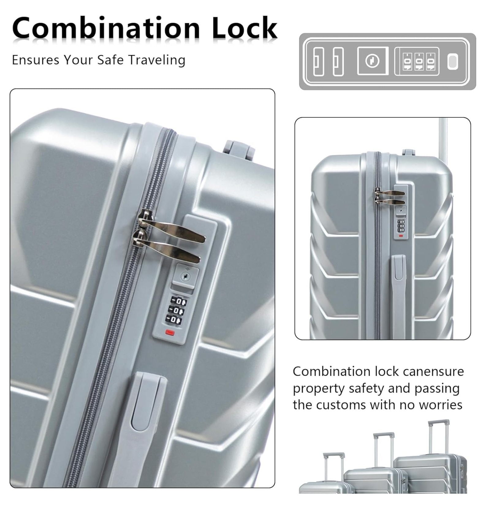 Hardshell Luggage, Lightweight Suitcase with Spinner Wheels, Silver