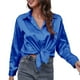 thumbnail image 1 of Blusa de satén y seda con botones para mujer: camisa de oficina holgada de manga larga y cuello en V, prenda versátil para todas las estaciones, ideal para el trabajo y para looks informales., 1 of 7