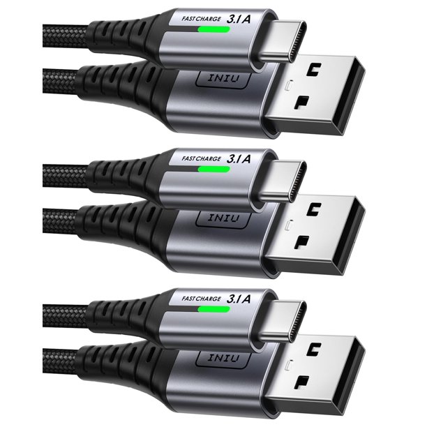 Cable USB C INIU, paquete de 3 unidades, 0,5/2/2 m, 3,1 A, QC3.0, carga rápida
