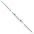 thumbnail image 3 of Gem Stone King 925 Silver and 10K Yellow Gold White Moissanite and Green Nano Emerald and White Lab Grown Diamond Bracelet for Women (1.76 Cttw, Gemstone, Oval, Wheat Chain, 7.5 inches), 3 of 5