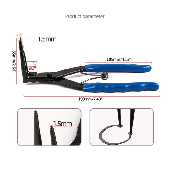 Portable Snap Ring Pliers Heavy Duty 90-degree Long Nose Internal Ring Retaining Circlip Pliers Easy Operation Repair