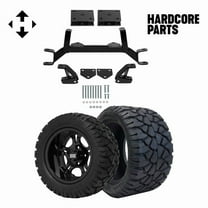 Hardcore Parts 4" Drop Axle Lift Kit for EZGO TXT/PDS (1994.5-2001.5) Gas Golf Cart with 12" Black 'DARKSIDE' Wheels and 20"x10"-12" STINGER On-Road/Off-Road DOT rated All-Terrain tires