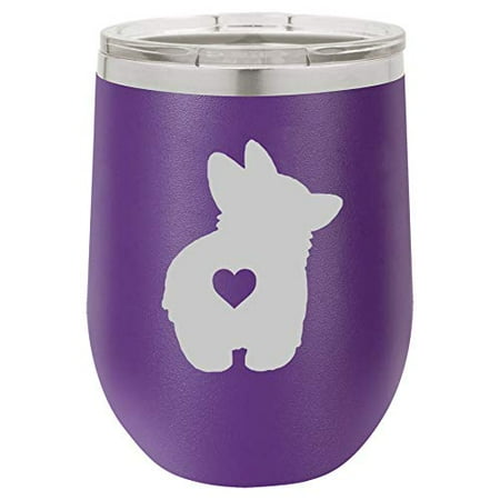 

12 oz Double Wall Vacuum Insulated Stainless Steel Stemless Wine Tumbler Glass Coffee Travel Mug With Lid Corgi Butt (Purple)