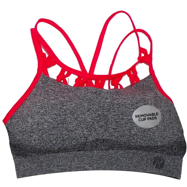 BALLY Total Fitness Low Impact Seamless Dry WIK Removable Cup Padded  Fashion Sports Bra Small, Heather Gray Black-Hot Pink Poppy 