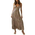 thumbnail image 6 of Musuos Women Sexy Slip Dress, Khaki Leopard Printed Pattern Deep V-neck Sleeveless One-piece, 6 of 7