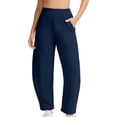 thumbnail image 3 of Barrel Sweatpants for Women, High Rise Comfort Waist Wide Leg Ankle Length Pants with Pockets, Womens Fall Outfits | VerBelle,Navy M, 3 of 9