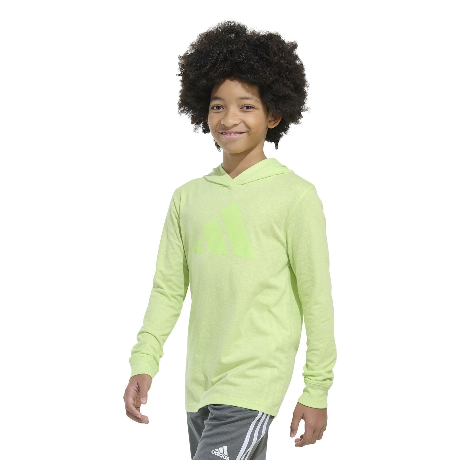 Boys 8-20 adidas Hooded Heat Map Long Sleeve Heather Tee Color: Pulse Lime Size: LARGE