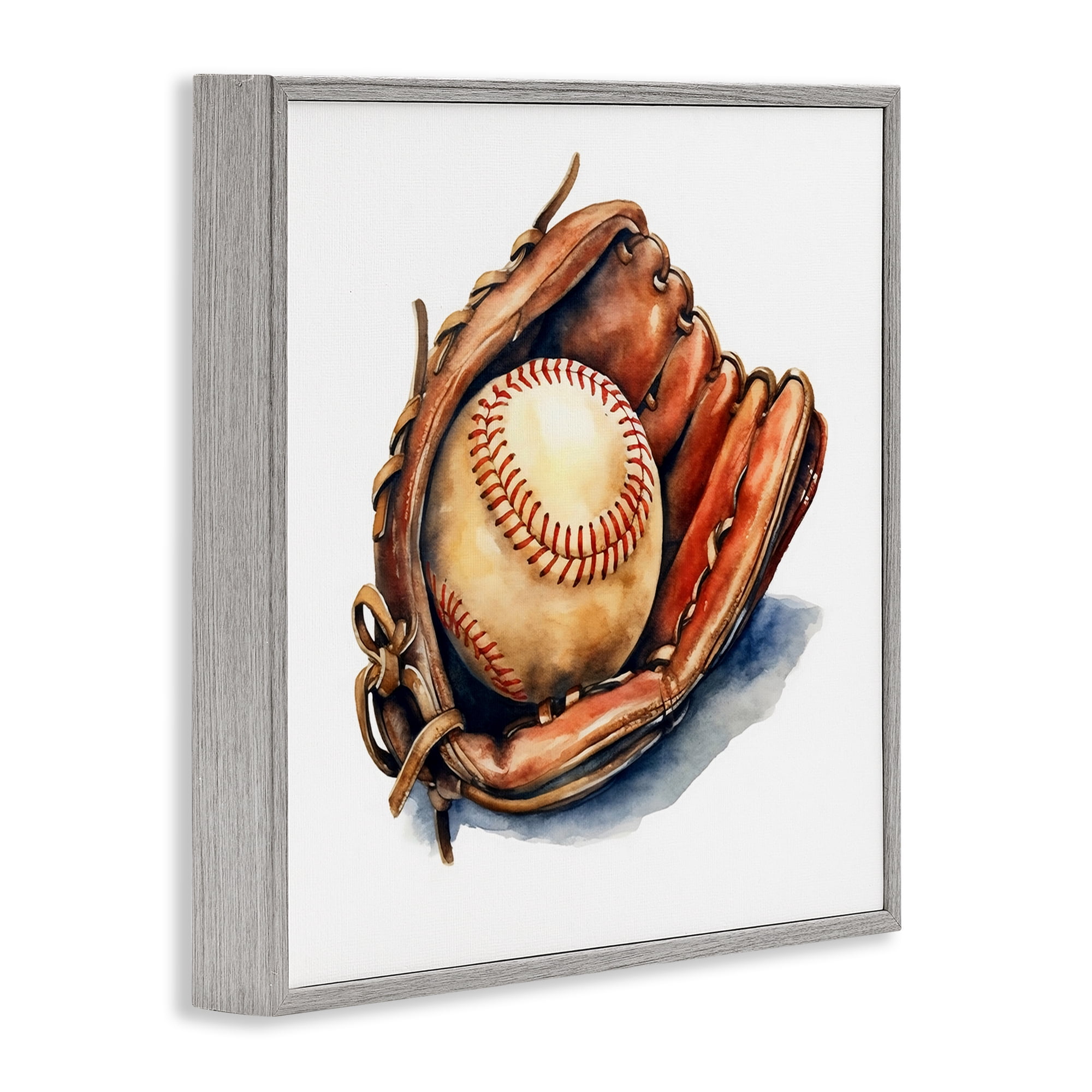 Stupell Industries Glove & Ball in Leather Gray Framed Giclee Art, design by Creative Studio
