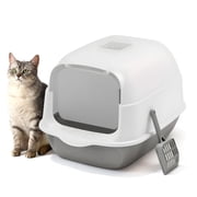 Fully Enclosed Cat Litter Box with Cat Litter Scoop, 3 Modes Convertible Covered Cat Toilet, Large Hooded Kitty Litter Pan, Anti-Splash Easy Clean Cat Litter Container