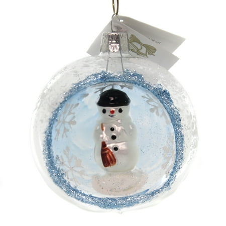 2.5 Inch Snowman Bell Ornament - Golden Bell Collection SNOWMAN IN CLEAR GLASS BALL Snowflake Ornament Bm1125