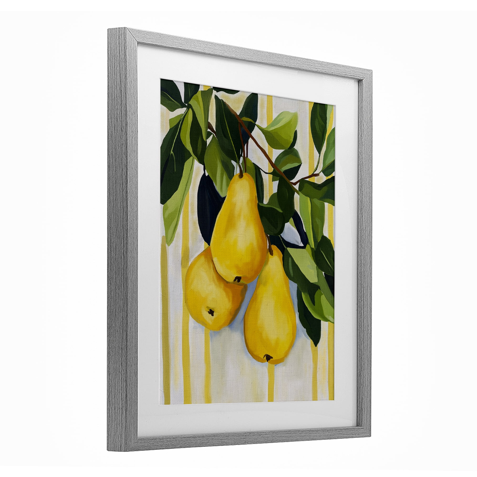 Stupell Industries Pears on Lush Branch Gray Framed Print Under Glass, design by Yen