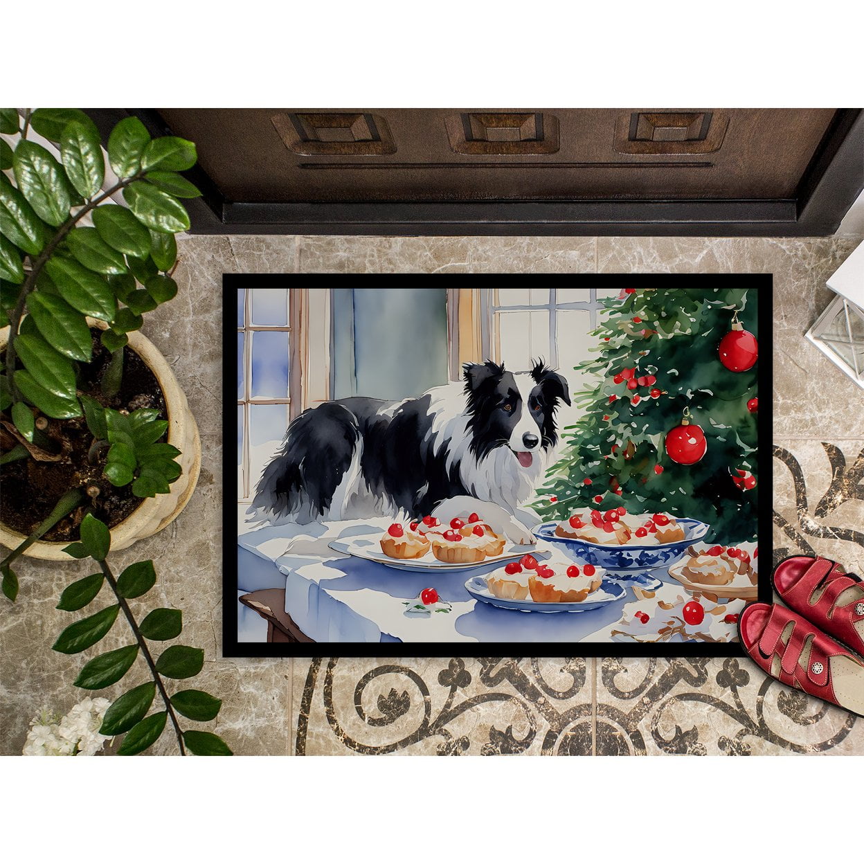 Carolines Treasures DAC3741MAT 18 x 27 in. Unisex Border Collie Christmas Cookies Doormat