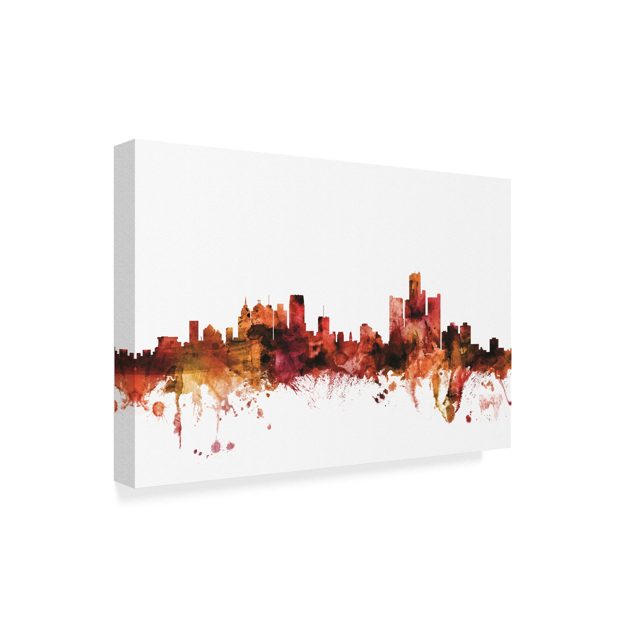 Trademark Fine Art 'Detroit Michigan Skyline Red' Canvas Art by Michael Tompsett