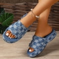 thumbnail image 3 of Women's Denim Cloth Checkered Pattern Platform Slides Vintage Thread Edge Open Toe Slip On Comfortable Non Slip Boho Sandals Blue Size 6, 3 of 9