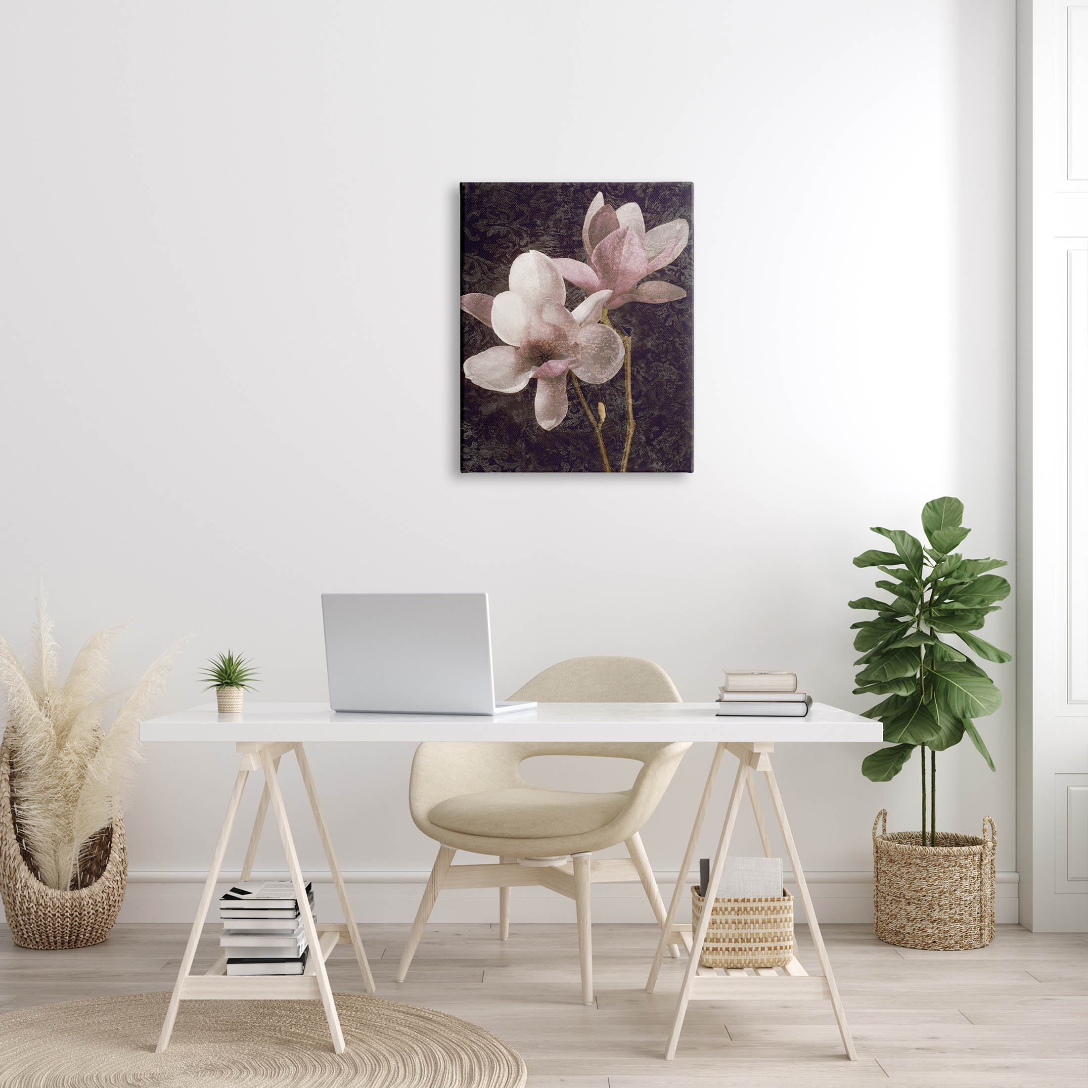 Pink Vintage Patterned Orchid Botanical & Floral Graphic Art Gallery Wrapped Canvas Print Wall Art