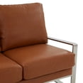 thumbnail image 6 of Leisuremod Jefferson Modern Leather Contemporary Loveseat With Silver Frame Mid-Century Living Room Loveseat Sofa (Cognac Tan), 6 of 7