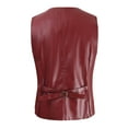 thumbnail image 3 of BauDung Mens Slim Fit Leather Vest PU Leather Vest Single Breasted Vest, 3 of 7