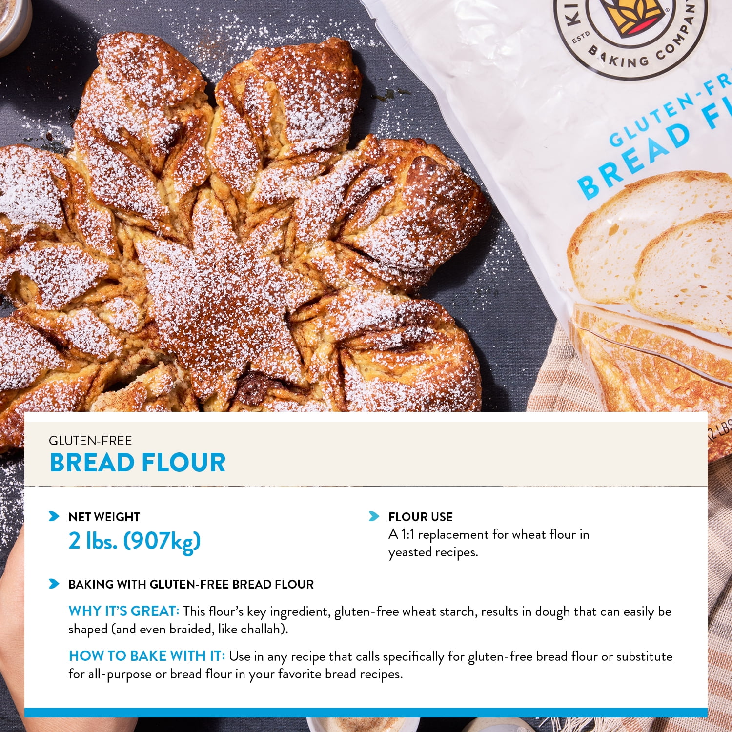 (2 pack) King Arthur Baking Company Certified Gluten-Free, 1:1 Flour Replacement Bread Flour, 2 lb Bag